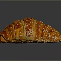 Golden Brown Croissant With Sesame Seeds On Black Reflective Background