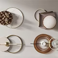 Modern Geometric Wall Decor With Circular Metal Frames Wooden Patterns And Marble Accents 3d model