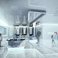 Modern Exhibition Hall With Futuristic Display Installations Modern Lighting Sleek Flooring And Visitors