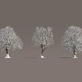 Snow Covered Trees With White Snow On Branches And Brown Trunks 3d model