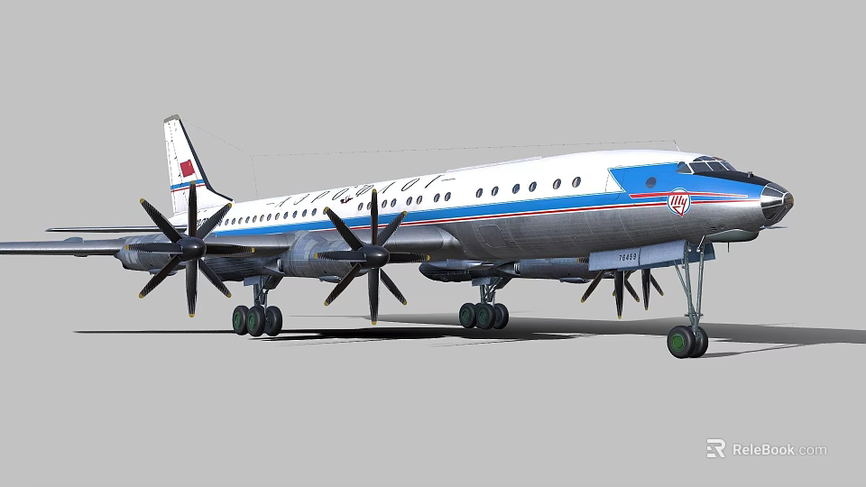Classic Passenger Aircraft With Four Propellers And Blue White Red Stripes 3d model 