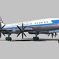 Classic Passenger Aircraft With Four Propellers And Blue White Red Stripes