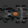 Futuristic Off Road Car With Dark Metallic Blue Tones And Orange Accents