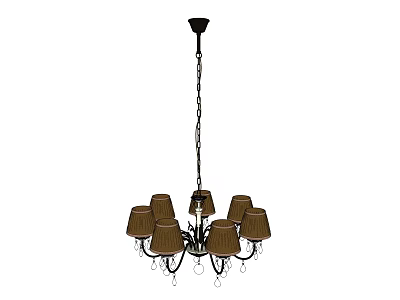 Multiple Brown Fabric Shaded Chandelier With Hanging Chain And Crystal Accents 3d model