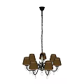 Multiple Brown Fabric Shaded Chandelier With Hanging Chain And Crystal Accents