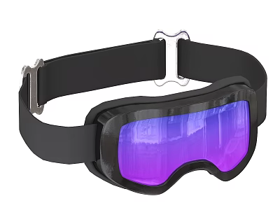 Black Frame Ski Goggles With Purple Reflective Lens And Adjustable Strap 3d model
