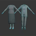 Daily Clothing Items on Mannequins Light Brown Top Gray Skirt Gray Coat Purple Inner Shirt and Pants