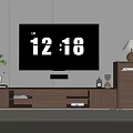Wooden TV Stand with Wall-mounted TV Drawers Open Shelves Table Lamp Potted Plant and Decor