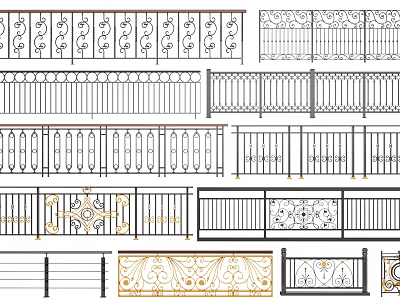 Various Decorative Railings With Ornate Patterns Classic And Modern Ironwork Styles 3d model