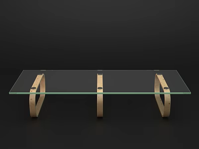 Sleek Modern Coffee Table With Clear Glass Top And Wooden Curved Legs 3d model