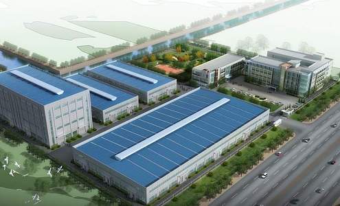 Modern factory plant industrial park technology company 3d model