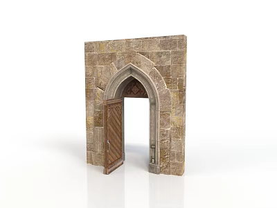 Ancient Architectural Stone Archway Entrance With Wooden Door And Classic Design 3d model