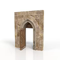 Ancient Architectural Stone Archway Entrance With Wooden Door And Classic Design