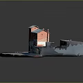 Small Building Model With Red And Blue Painted Walls Roof And Window Details