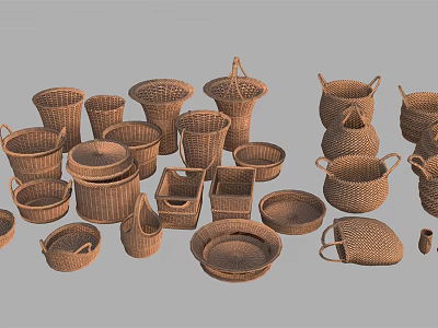 Handmade Woven Baskets In Various Sizes And Shapes For Home Storage 3d model