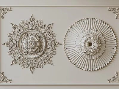 Ornate Ceiling Medallions With Intricate Designs On Wall 3d model
