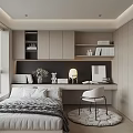 Modern Minimalist Tatami Bedroom With Plaid Quilt Bed Desk And Table Lamp