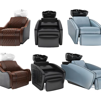 Various Styles Of Massage Chairs In Brown Black And Light Blue Colors 3d model
