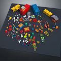 Modern Colorful Toy Building Blocks And Parts Scattered On Black Surface