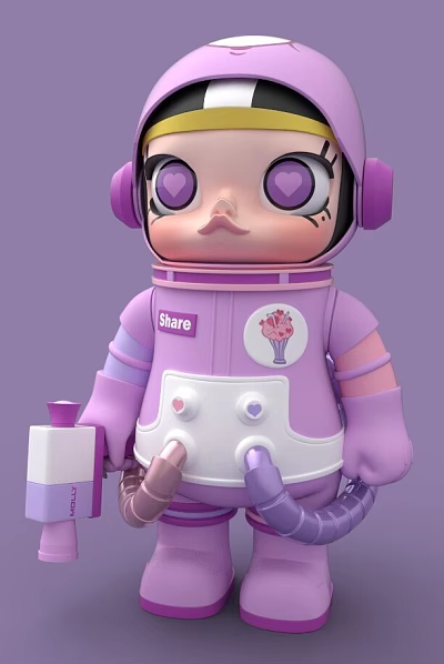 Purple Astronaut Doll with Heart Shaped Eyes Share Text Ice Cream Sticker and Decorative Buttons 3d model
