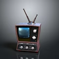 Classic Vintage Television With Antennas Knobs Blue Screen And Wooden Case