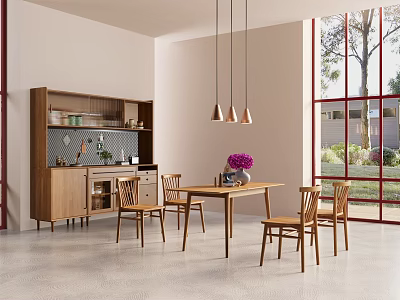 Modern Nordic Restaurant Solid Wood Sideboard Dining Table and Chair 3d model
