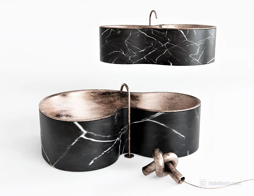 Black Marbled Bathtub With Oval Shape And Metallic Finish For Bathroom Decor 3d model 