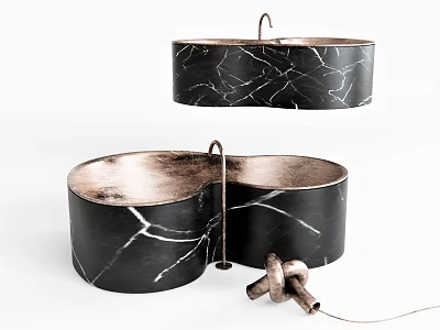 Black Marbled Bathtub With Oval Shape And Metallic Finish For Bathroom Decor 3d model