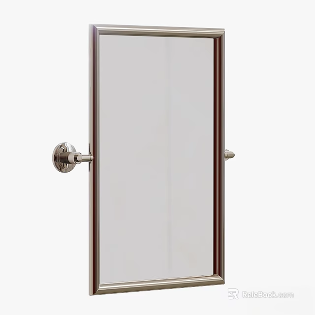 Stylish Wall Mounted Mirror With Chrome Metal Handle And Dark Frame Design 3d model 