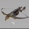 Mechanical Crossbow with Gold Silver Parts and Gear Metallic Construction Details
