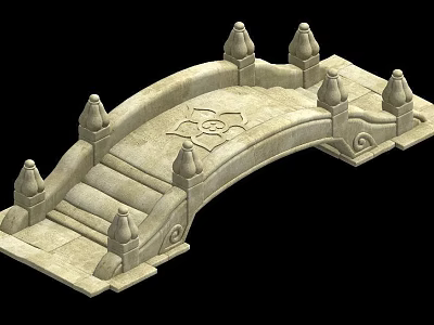 Stone Arch Bridge Structure With Spire Decorations Steps And Carved Pattern 3d model