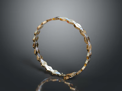Elegant Golden Bracelet With Geometric Metallic Linked Pieces And Shiny Finish 3d model