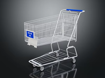 Durable Metal Shopping Cart With Blue Handle Label Basket And Wheels For Retail Use 3d model