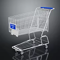 Durable Metal Shopping Cart With Blue Handle Label Basket And Wheels For Retail Use