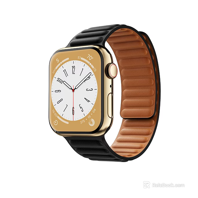 Elegant Square Dial Watch Featuring Gold Frame White Dial Face and Textured Black Leather Strap 3d model 