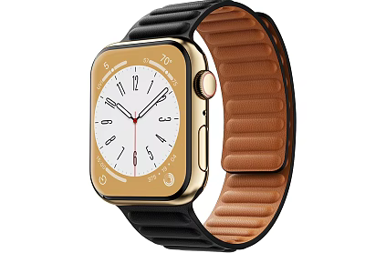 Elegant Square Dial Watch Featuring Gold Frame White Dial Face and Textured Black Leather Strap 3d model