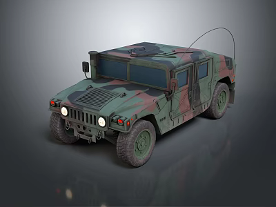 Camouflage Military Vehicle Hummer Style Design With Antenna Headlights And Large Tires 3d model
