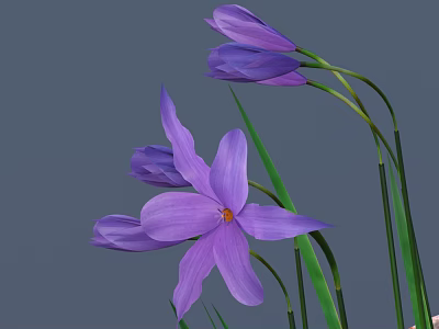 Delicate Garden Ornament With Purple Flowers Green Stems And Lush Leaves 3d model