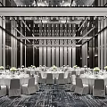 Luxurious Ballroom With Round Tables White Chair Covers And Elegant Lighting