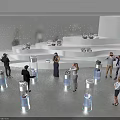 VR Experience Center Featuring People Using Cylindrical VR Pods In Modern Interactive Tech Space 3d model