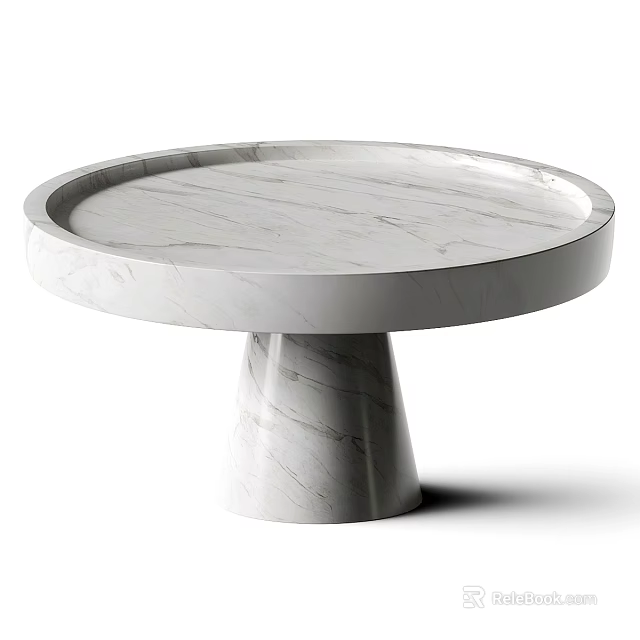 Round Marble Coffee Table with Natural Veining and Conical Base Minimalist Design 3d model 