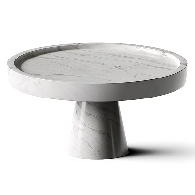 Round Marble Coffee Table with Natural Veining and Conical Base Minimalist Design 3d model