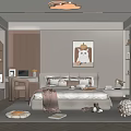 Kids Bedroom Interior With Soft Bed Stuffed Toys Desk Bookshelf And Decorative Painting