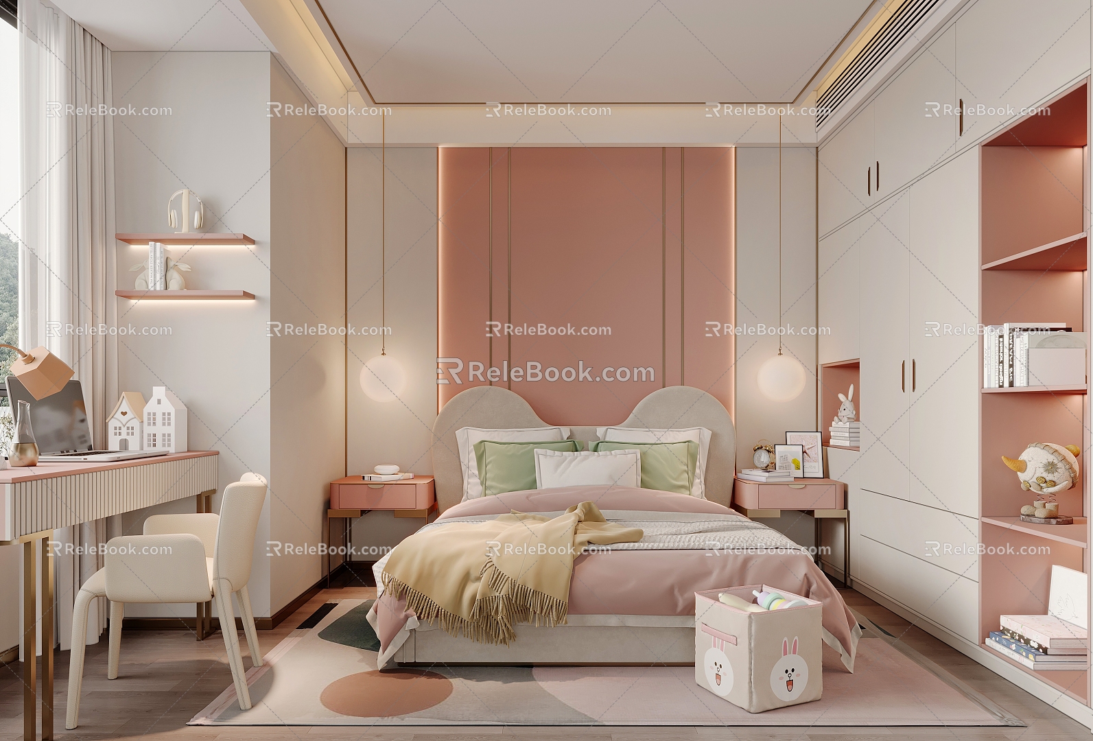 Children's Room Daughter Room Bedroom Desk Chair Children's Room Wardrobe Wardrobe 3d model