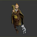 Cartoon Character With Brown Cape Holding Small Puppy And White Little Dog