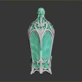 Elegant Green Vase With Intricate Silver Filigree And Top Green Gemstone