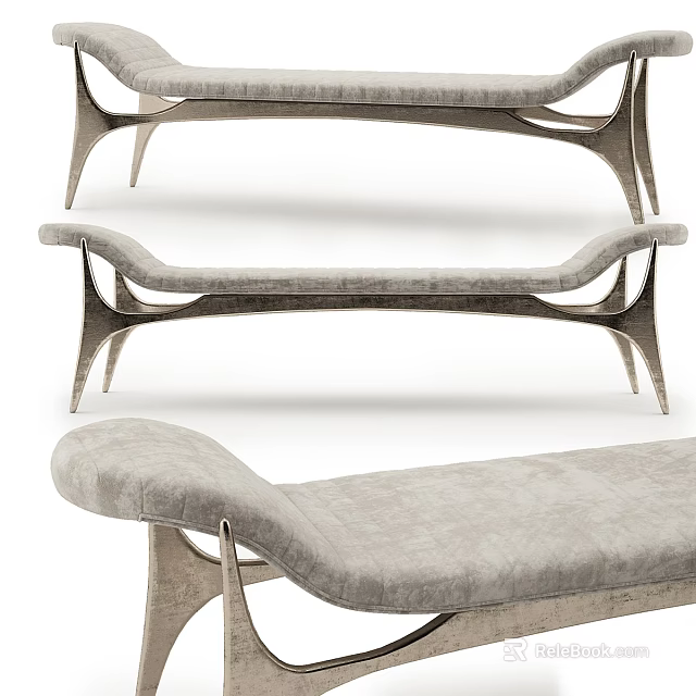 Modern Style Sofa Bench With Gray Upholstery And Curved Legs In Multiple Views 3d model 