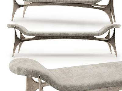 Modern Style Sofa Bench With Gray Upholstery And Curved Legs In Multiple Views 3d model