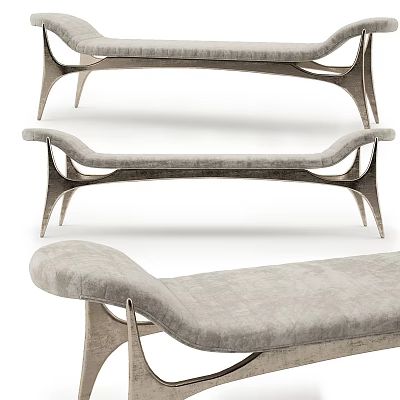 Modern Style Sofa Bench With Gray Upholstery And Curved Legs In Multiple Views 3d model