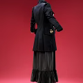 Antique Black Coat With Golden Decorations White Ruffled Inner And Dark Skirt